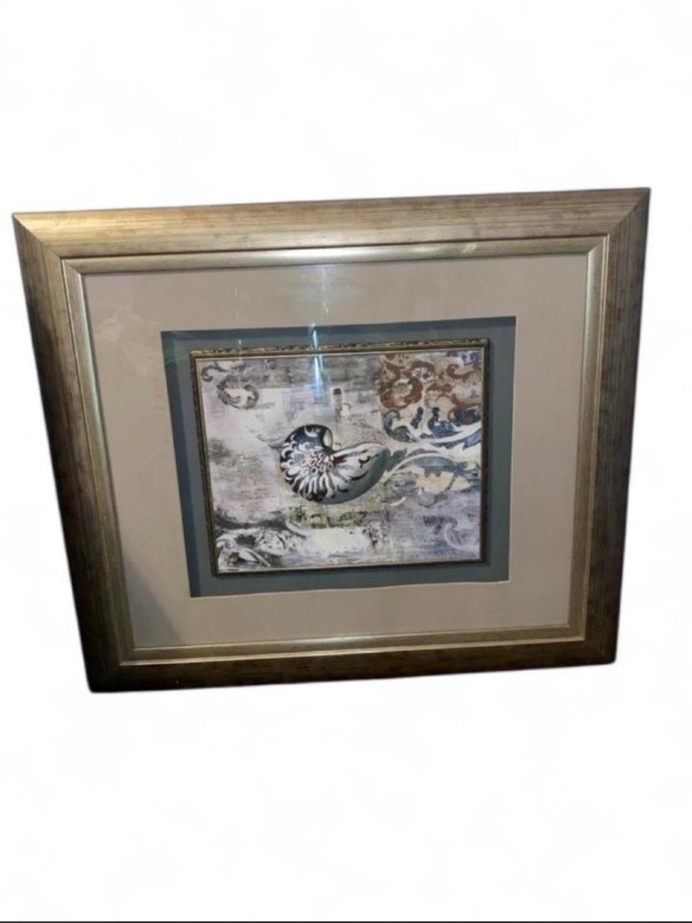 Framed Nautical Shell Wall Art in Silver Gray by